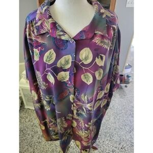 A Personal Touch 4X Purple Floral Paisley Button Down‎ Blouse USA Made